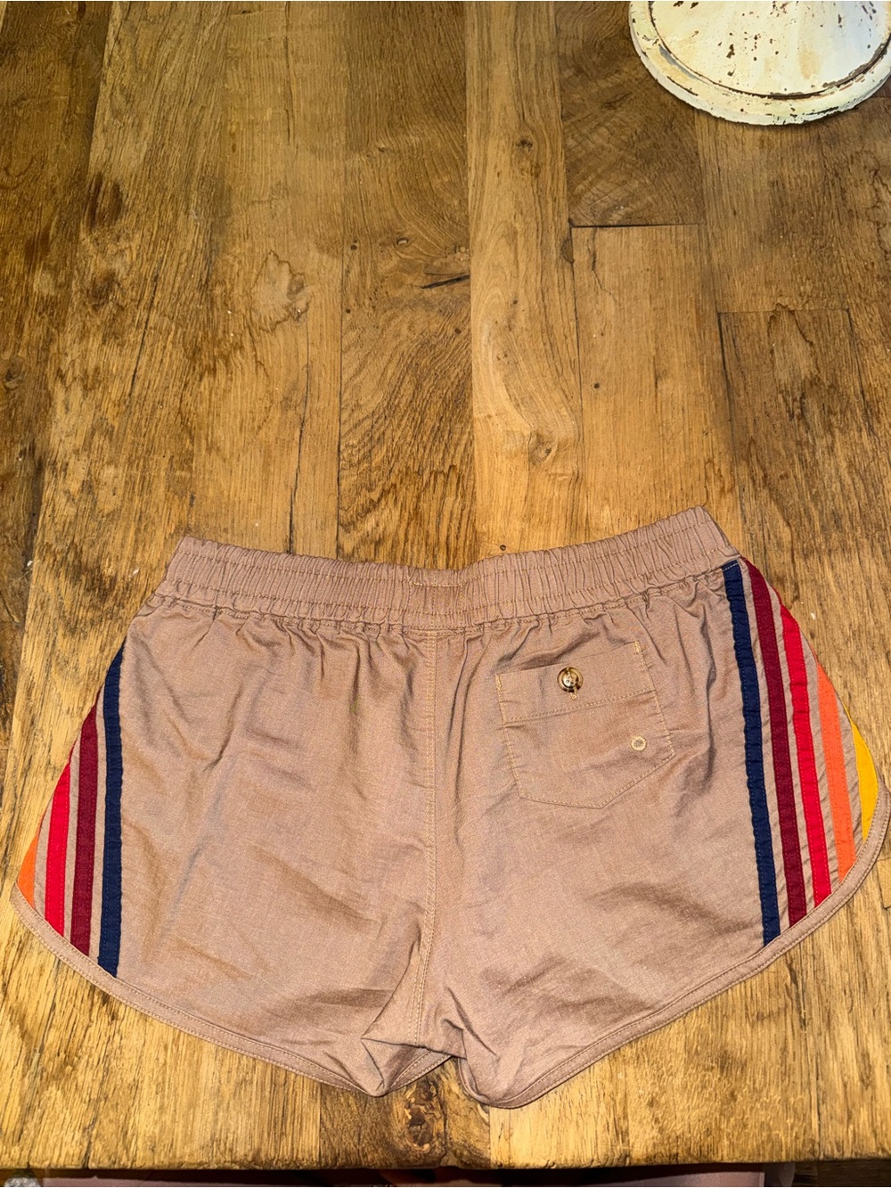 Aviator Nation Taupe Athletic Shorts with Rainbow Stripe Accents - Picture 2 of 4